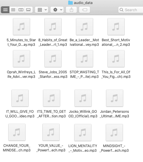 First 16 audio files in the audio_data folder