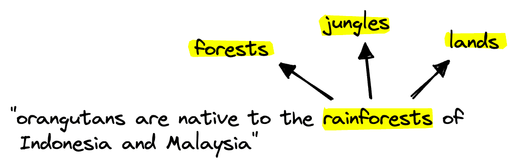 Term expansion allows us to identify relevant but different terms and use them in the sparse vector retrieval step.