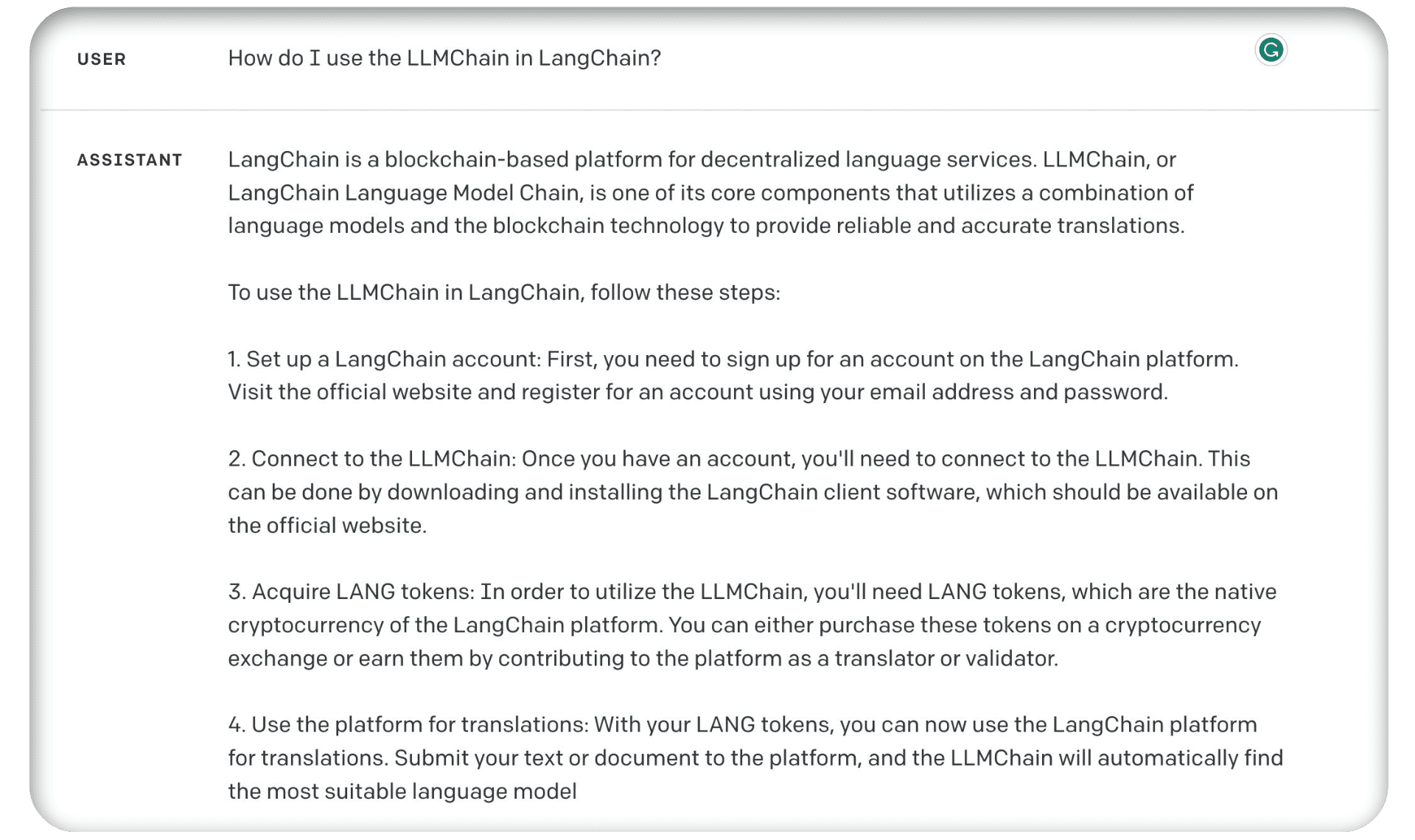 The LangChain spoken about here isn’t the LangChain we know. It’s an old blockchain project. The response is both outdated and full of false information.